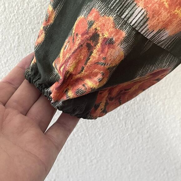 A LOVES A. HUNTER GREEN ORANGE FLORAL ALL COTTON MINI DRESS 3/4 SLEEVE SIZE L - Picture 7 of 12